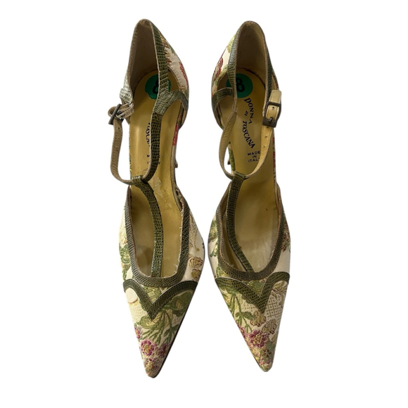 Donna Di Toscana NWOT Made In Italy Heels Italian Tapestry Size 8 Women's Green - Picture 1 of 6
